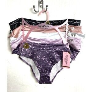Juicy Couture Panties 5 Pack Pink Lavender White Floral No Panty Lines Underwear
